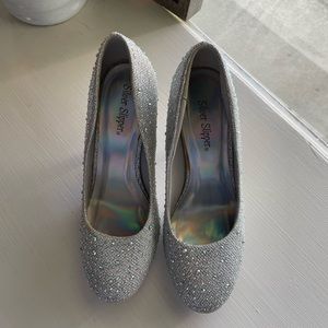 Silver Slipper Heels. Size 7